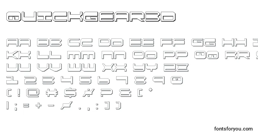 Czcionka Quickgear3d – alfabet, cyfry, specjalne znaki