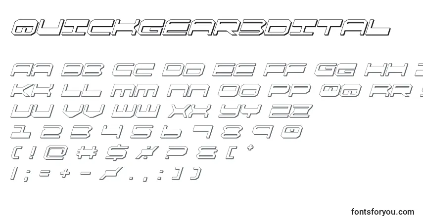 Czcionka Quickgear3dital – alfabet, cyfry, specjalne znaki