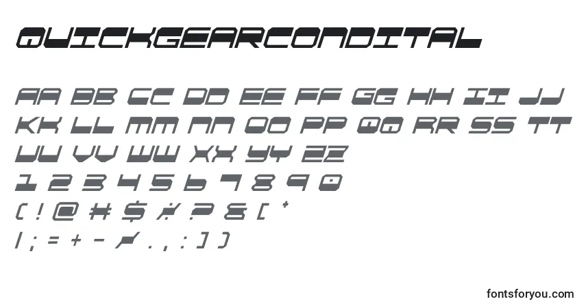Schriftart Quickgearcondital – Alphabet, Zahlen, spezielle Symbole
