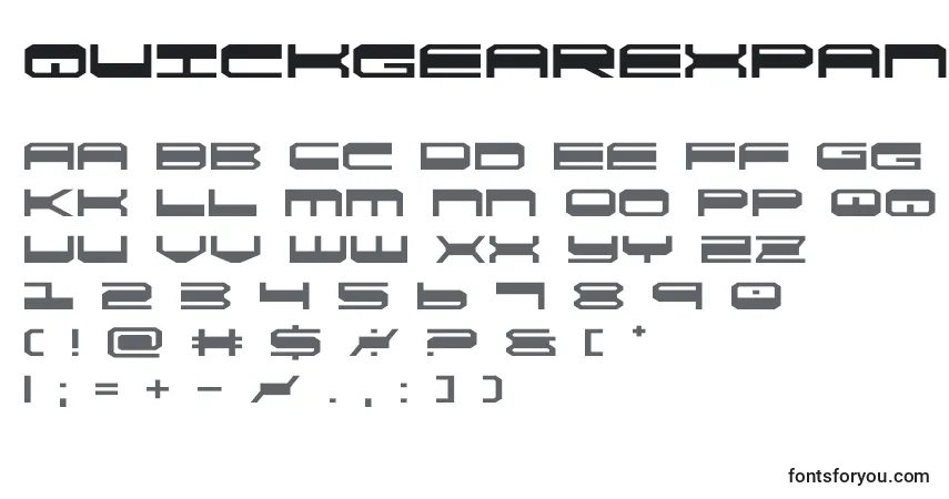 A fonte Quickgearexpand – alfabeto, números, caracteres especiais