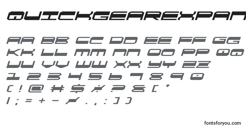 Czcionka Quickgearexpandital – alfabet, cyfry, specjalne znaki