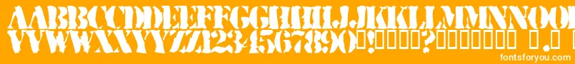 RuggedStencil-Schriftart – Weiße Schriften auf orangefarbenem Hintergrund