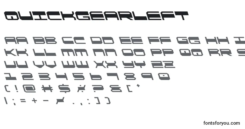 Czcionka Quickgearleft – alfabet, cyfry, specjalne znaki