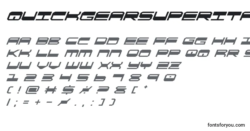 A fonte Quickgearsuperital – alfabeto, números, caracteres especiais