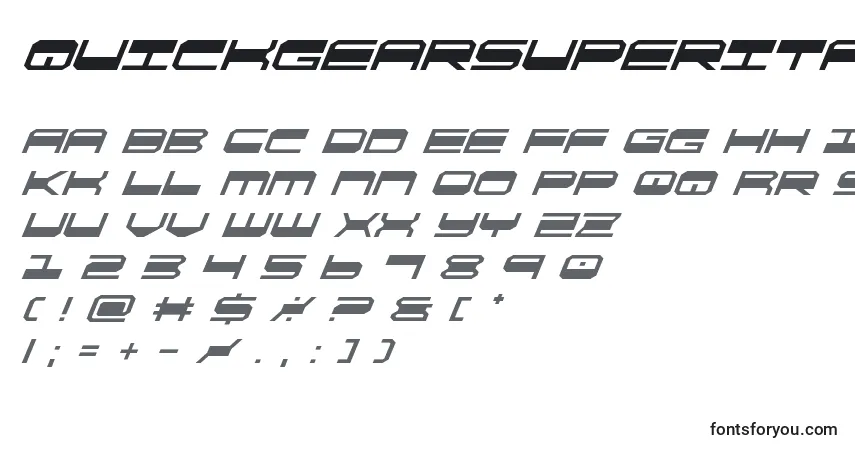 Schriftart Quickgearsuperital (137879) – Alphabet, Zahlen, spezielle Symbole