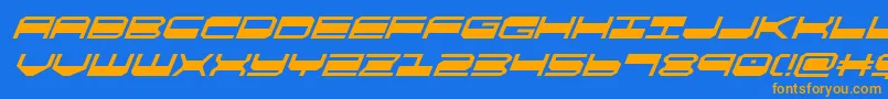フォントquickgearsuperital – オレンジ色の文字が青い背景にあります。