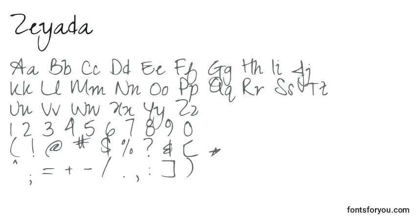 Schriftart Zeyada – Alphabet, Zahlen, spezielle Symbole