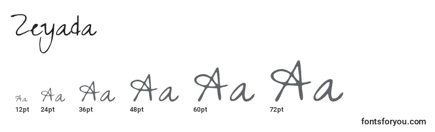 Размеры шрифта Zeyada