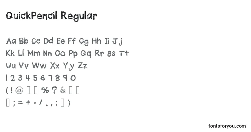 A fonte QuickPencil Regular – alfabeto, números, caracteres especiais