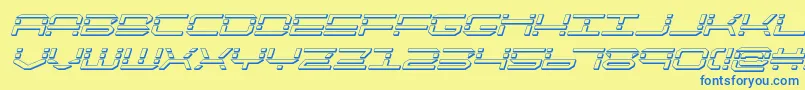 フォントquickquick3dital – 青い文字が黄色の背景にあります。
