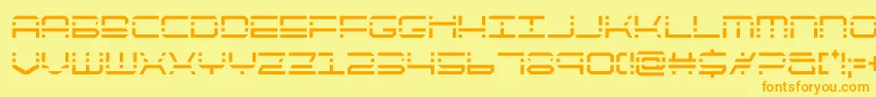 フォントquickquickcond – オレンジの文字が黄色の背景にあります。