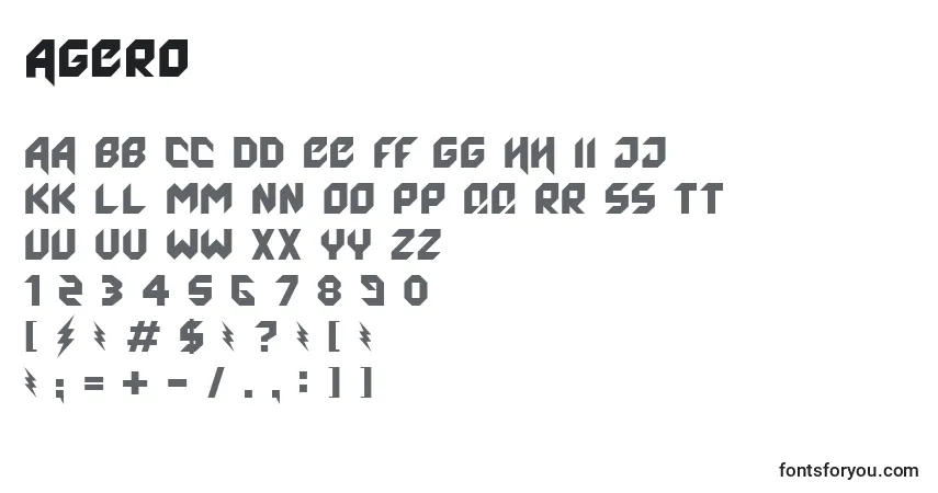A fonte Agero – alfabeto, números, caracteres especiais