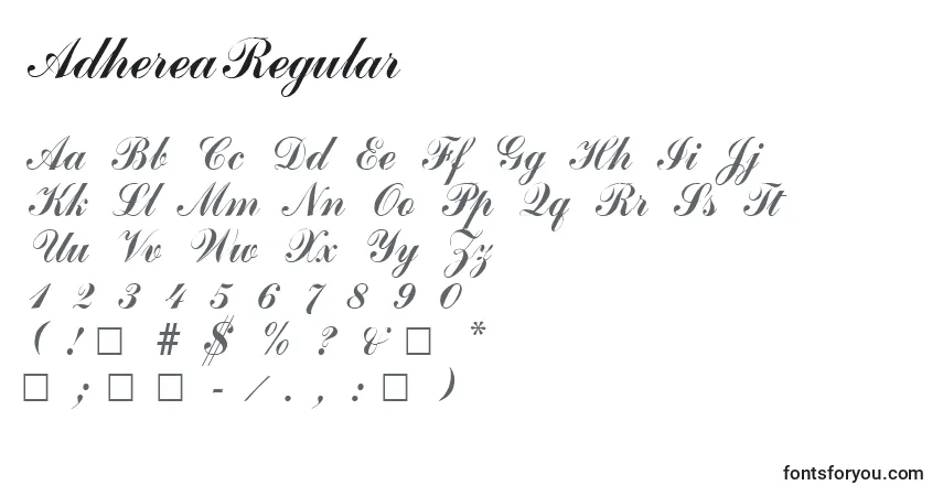 A fonte AdhereaRegular – alfabeto, números, caracteres especiais