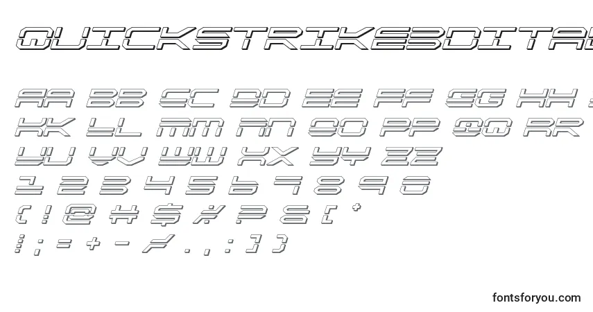 Czcionka Quickstrike3dital – alfabet, cyfry, specjalne znaki
