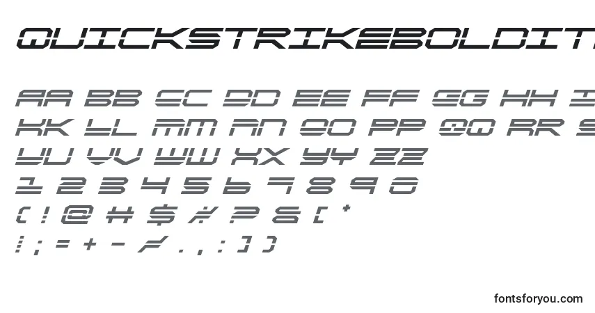 Czcionka Quickstrikeboldital – alfabet, cyfry, specjalne znaki