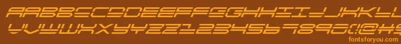 フォントquickstrikesuperital – オレンジ色の文字が茶色の背景にあります。