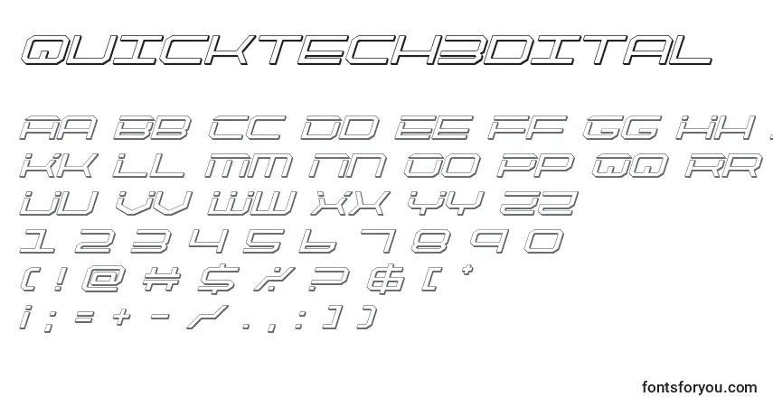 A fonte Quicktech3dital – alfabeto, números, caracteres especiais