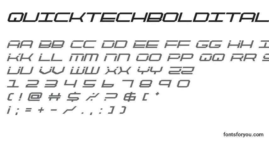Schriftart Quicktechboldital – Alphabet, Zahlen, spezielle Symbole