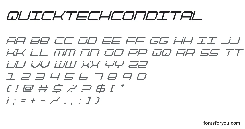 Czcionka Quicktechcondital – alfabet, cyfry, specjalne znaki