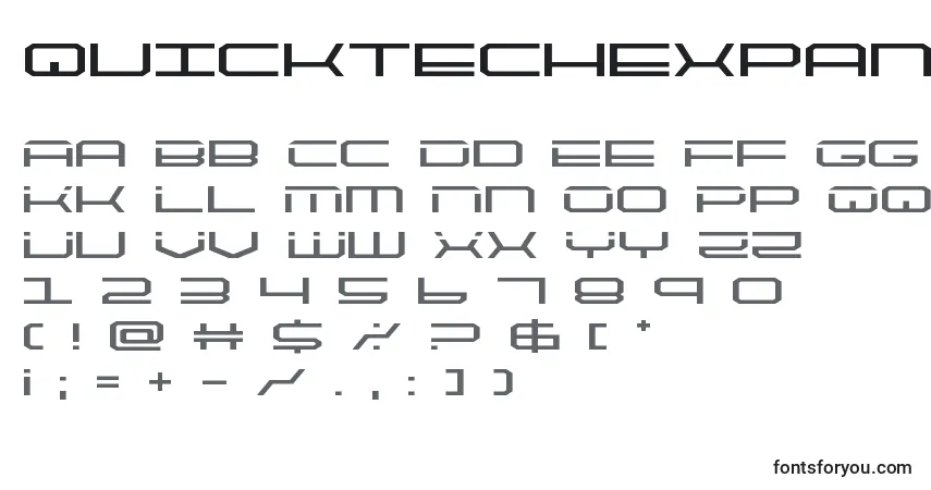 Czcionka Quicktechexpand – alfabet, cyfry, specjalne znaki