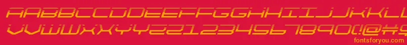 フォントquicktechhalfital – 赤い背景にオレンジの文字