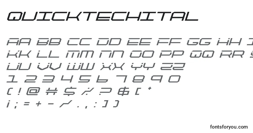Czcionka Quicktechital – alfabet, cyfry, specjalne znaki