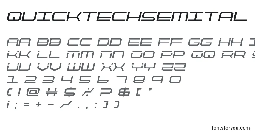 Czcionka Quicktechsemital – alfabet, cyfry, specjalne znaki