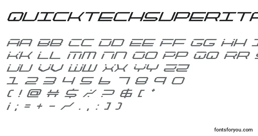 Czcionka Quicktechsuperital – alfabet, cyfry, specjalne znaki