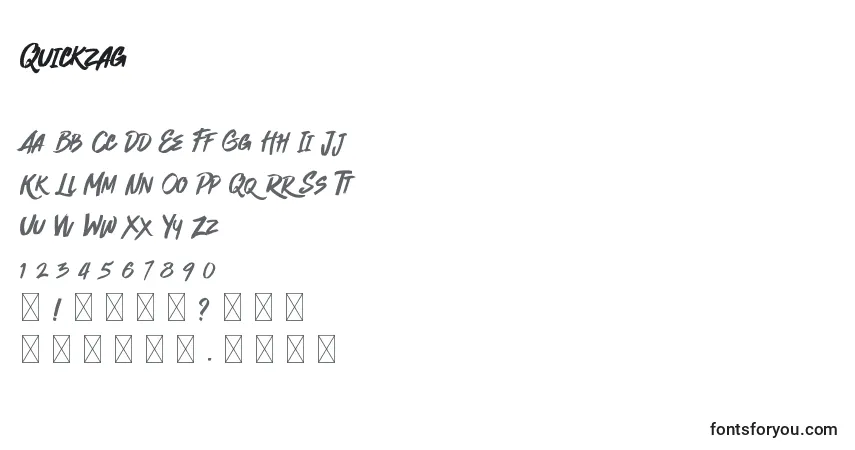 Schriftart Quickzag (137975) – Alphabet, Zahlen, spezielle Symbole