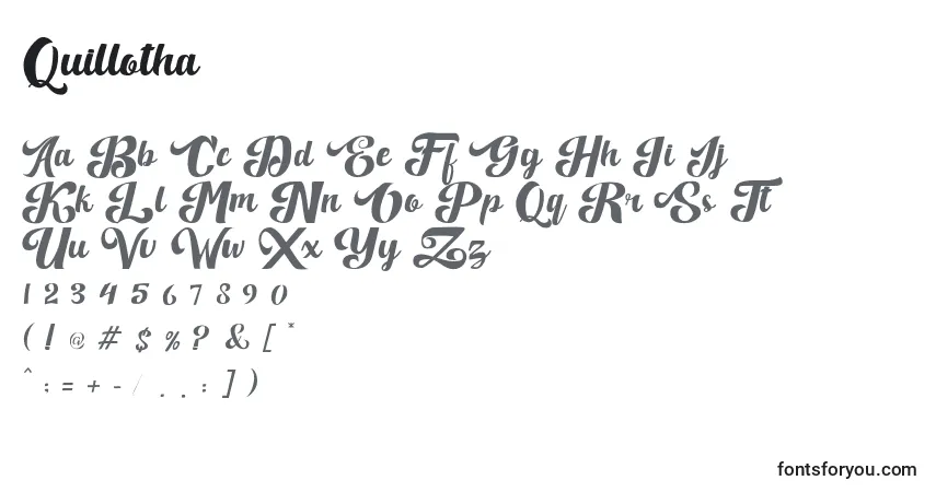 A fonte Quillotha – alfabeto, números, caracteres especiais