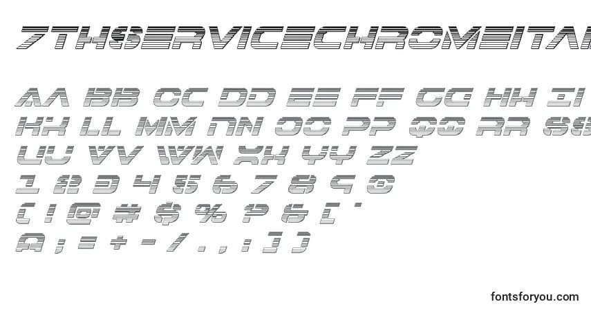 Schriftart 7thservicechromeital – Alphabet, Zahlen, spezielle Symbole