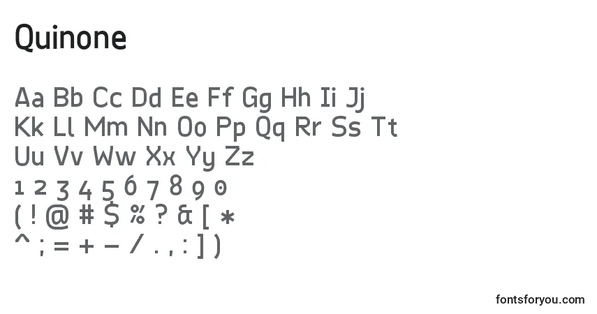 Czcionka Quinone – alfabet, cyfry, specjalne znaki
