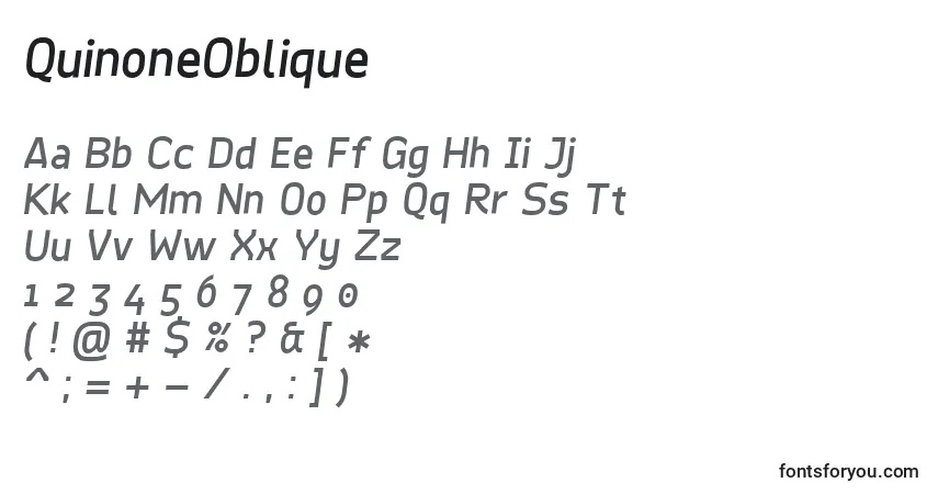 Czcionka QuinoneOblique – alfabet, cyfry, specjalne znaki