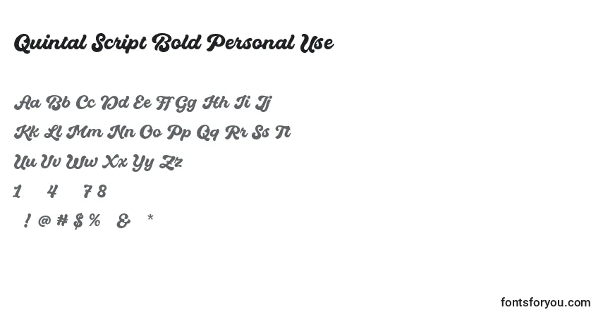 A fonte Quintal Script Bold Personal Use – alfabeto, números, caracteres especiais