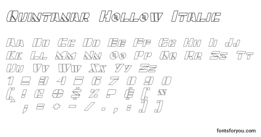 Шрифт Quintanar Hollow Italic – алфавит, цифры, специальные символы