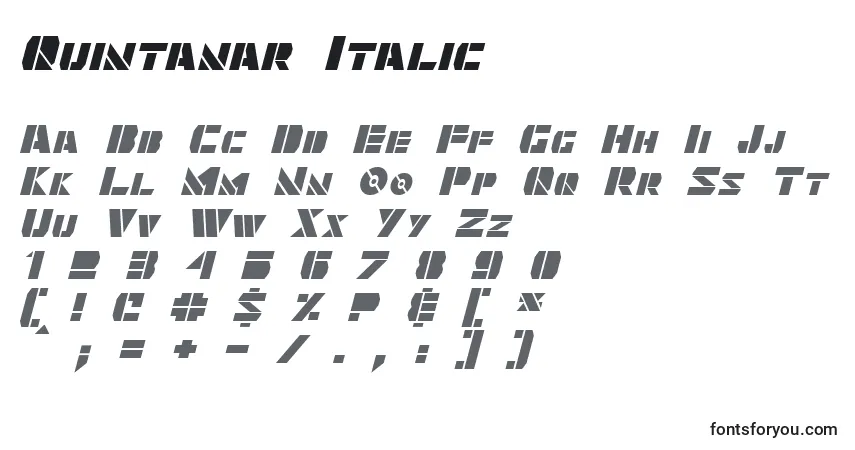 Quintanar Italic-fontti – aakkoset, numerot, erikoismerkit