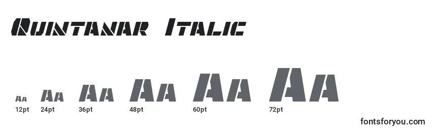 Размеры шрифта Quintanar Italic