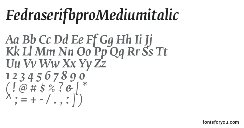 characters of fedraserifbpromediumitalic font, letter of fedraserifbpromediumitalic font, alphabet of  fedraserifbpromediumitalic font