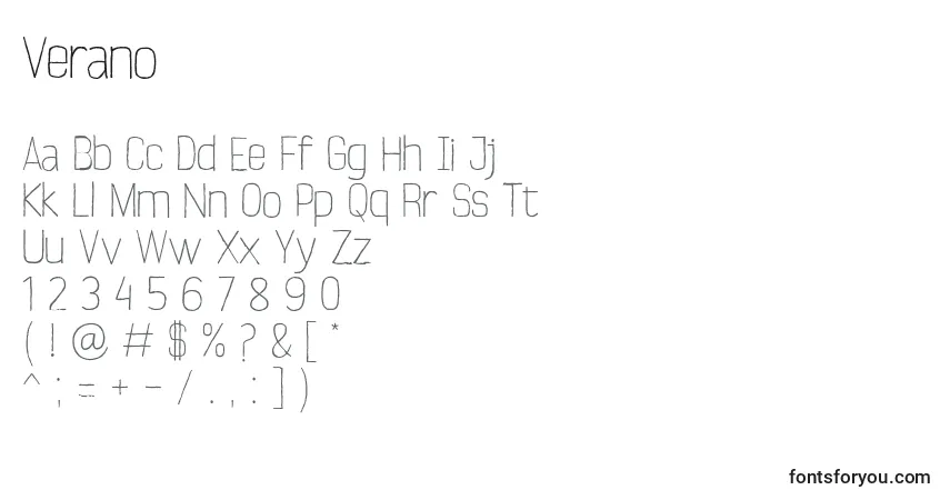 characters of verano font, letter of verano font, alphabet of  verano font