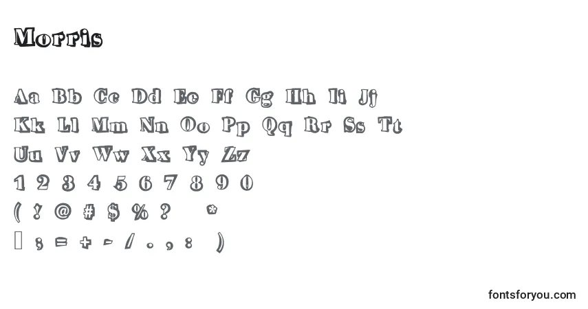 Czcionka Morris – alfabet, cyfry, specjalne znaki