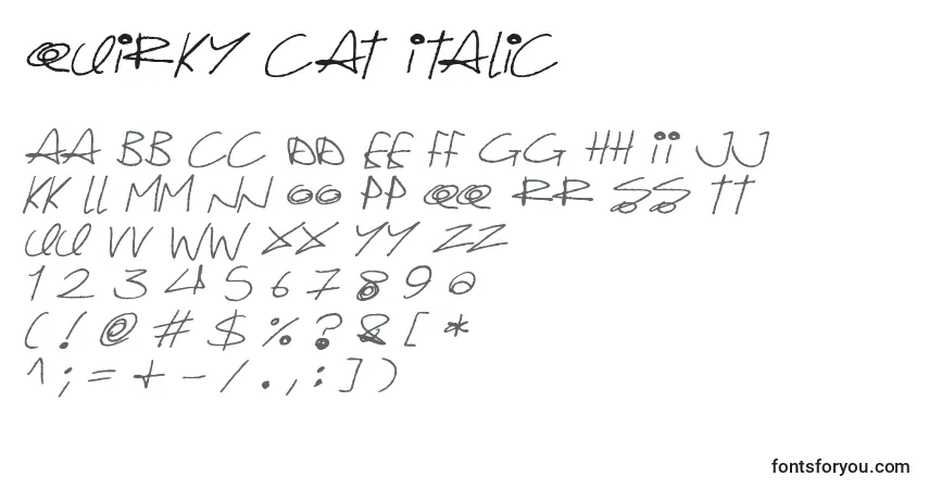 Schriftart Quirky Cat Italic – Alphabet, Zahlen, spezielle Symbole
