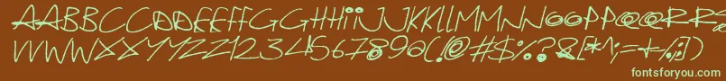 Quirky Cat Italic-fontti – vihreät fontit ruskealla taustalla
