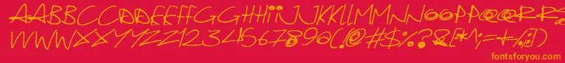 Quirky Cat Italic-Schriftart – Orangefarbene Schriften auf rotem Hintergrund