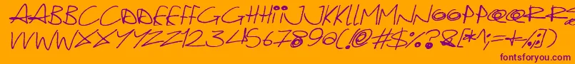 Quirky Cat Italic-Schriftart – Violette Schriften auf orangefarbenem Hintergrund