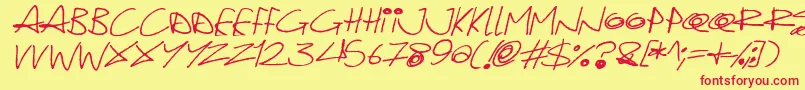Quirky Cat Italic-Schriftart – Rote Schriften auf gelbem Hintergrund