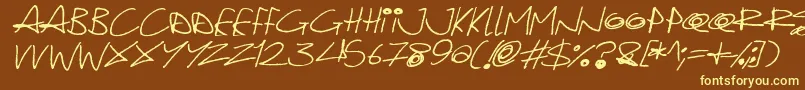 Quirky Cat Italic-Schriftart – Gelbe Schriften auf braunem Hintergrund