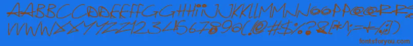 Quirky Cat Italic-Schriftart – Braune Schriften auf blauem Hintergrund