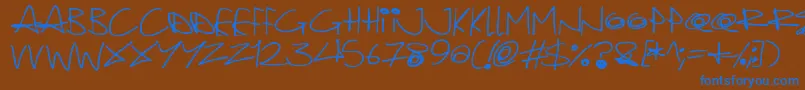 Quirky Cat-Schriftart – Blaue Schriften auf braunem Hintergrund