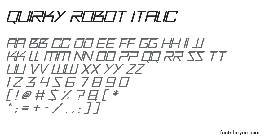 Schriftart Quirky Robot Italic (138005) – Alphabet, Zahlen, spezielle Symbole