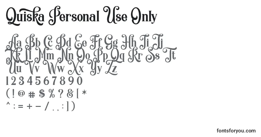 Schriftart Quiska Personal Use Only – Alphabet, Zahlen, spezielle Symbole